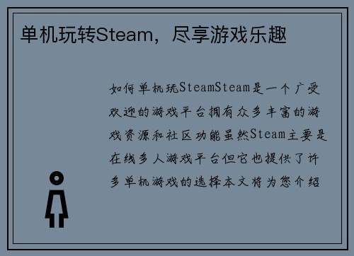 单机玩转Steam，尽享游戏乐趣