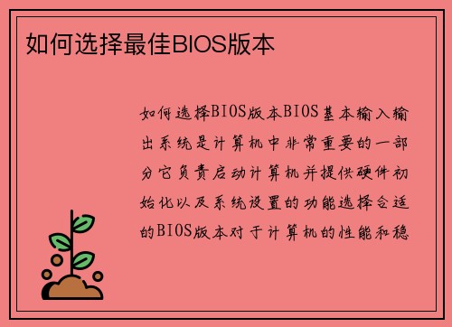 如何选择最佳BIOS版本