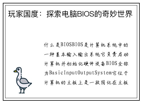玩家国度：探索电脑BIOS的奇妙世界